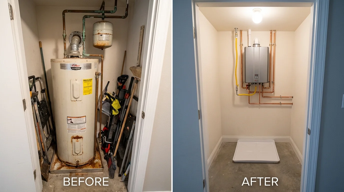 Tank water heater versus wall-mounted tankless unit comparison for Conway, PA homeowners