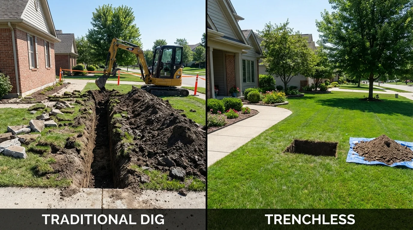 Trenchless sewer repair with minimal yard damage versus traditional excavation in Conway, PA